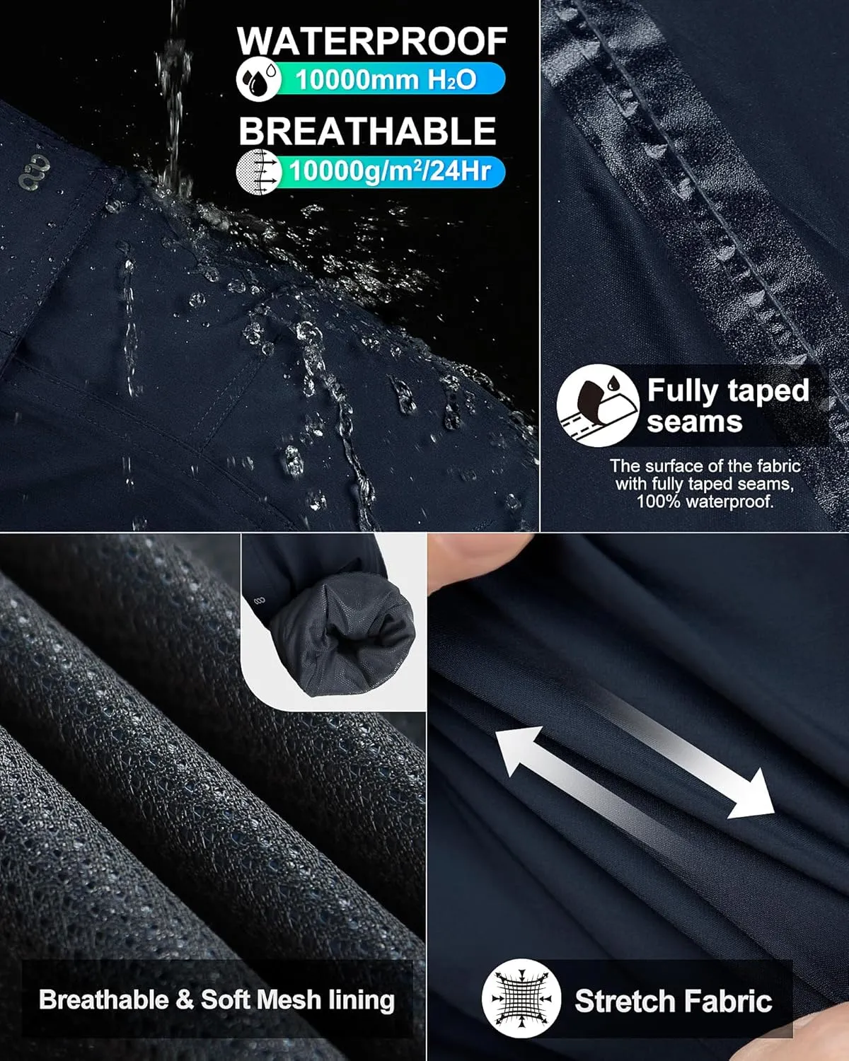 33,000ft Men's Rain Pants Waterproof Lightweight Breathable Golf Over Pants for Hiking Travel Cycling Outdoor
