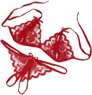 Lingerie for Women Sexy 2 Piece Set Sheer Bra and Panty Floral Lace Mesh Sleepwear Bralette G-String Underwear
