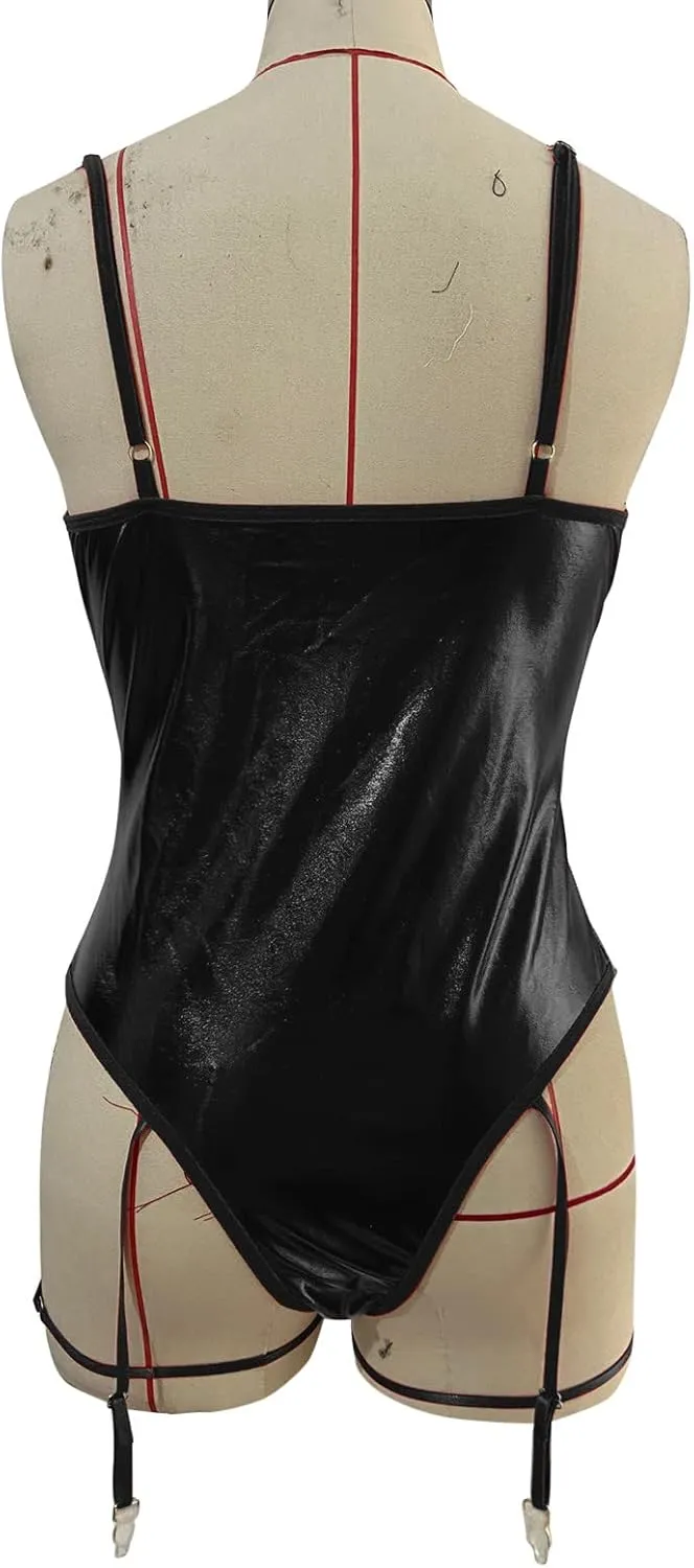 Lingerie for Women Sexy Slutty Ruffle Trim Bodysuit Lingerie Cami Shorts Set Crotchless Bralette