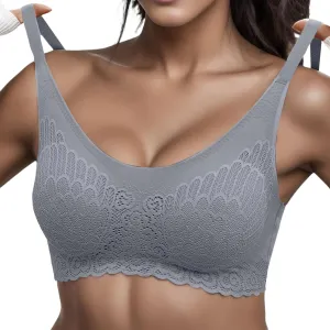 Seamless Wireless Bra No Wire Scallop Lace Bralette for Women Lightweight Low Cut Sleep Bra with Soft Support
