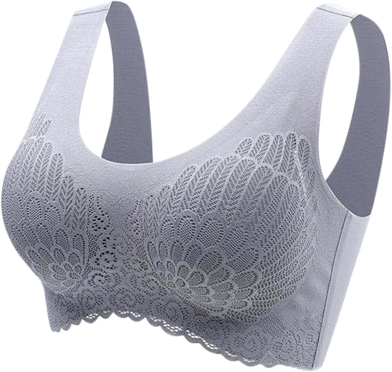 Seamless Wireless Bra No Wire Scallop Lace Bralette for Women Lightweight Low Cut Sleep Bra with Soft Support