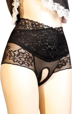 Sexy Women High Cross Waist Crotchless Lingerie Panties Tummy Control Floral Lace Underwear Panty Briefs for Sex Play