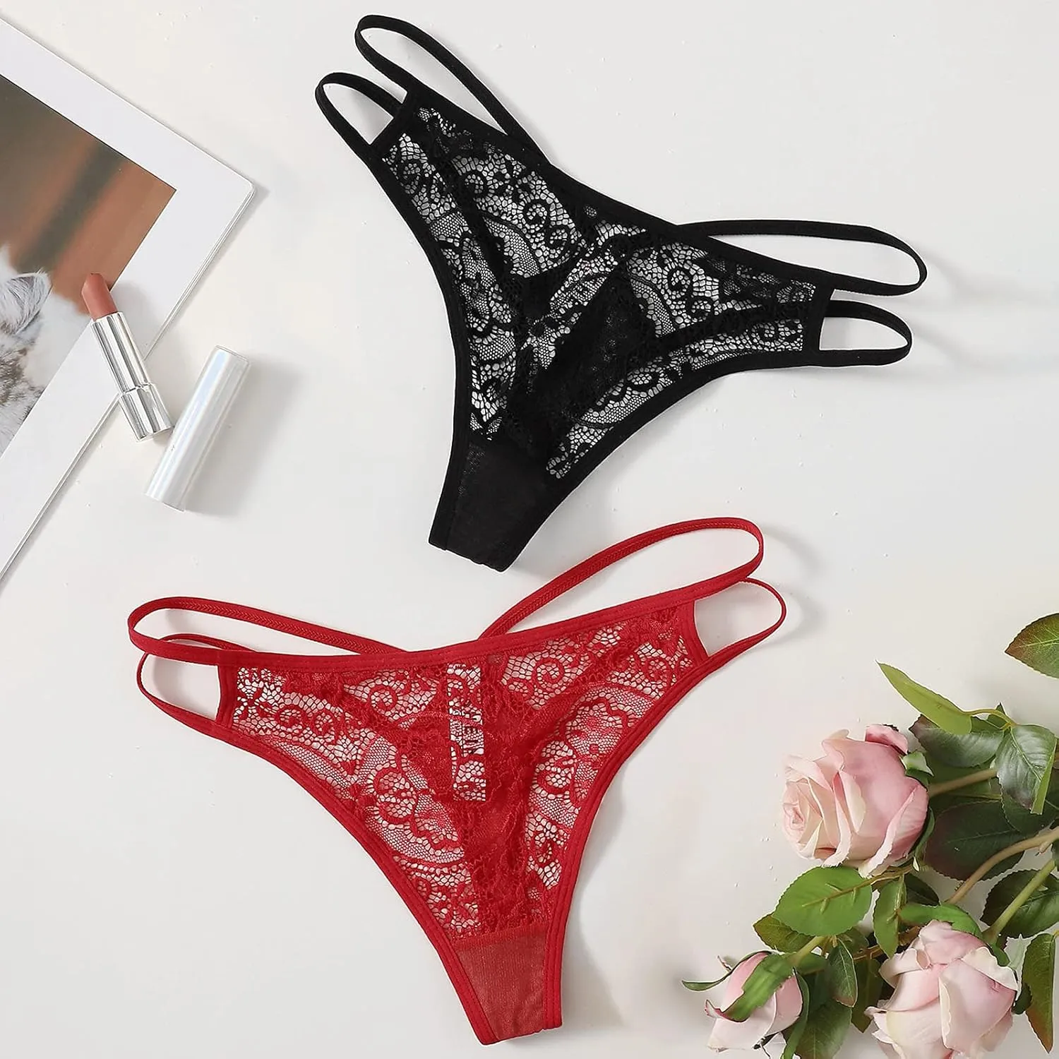 Sinzelimin 3 Pack Briefs for Womens Sexy Hipster Panties Lace Thongs G-Pants Lingerie Underwear Boyshorts Underpants