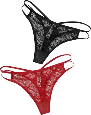 Sinzelimin 3 Pack Briefs for Womens Sexy Hipster Panties Lace Thongs G-Pants Lingerie Underwear Boyshorts Underpants