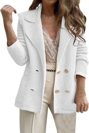 Tweed Blazers for Women Business Casual Open Front Long Sleeve Jackets Work Office Double Breasted Blazer