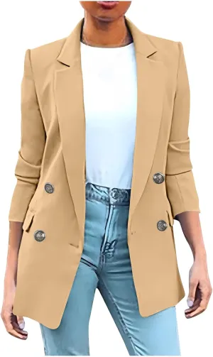 Wkishenl Blazers for Women Casual Long Sleeve Lapel Blazer Jackets Solid Button Open Front Jacket Plus Size Business Coats