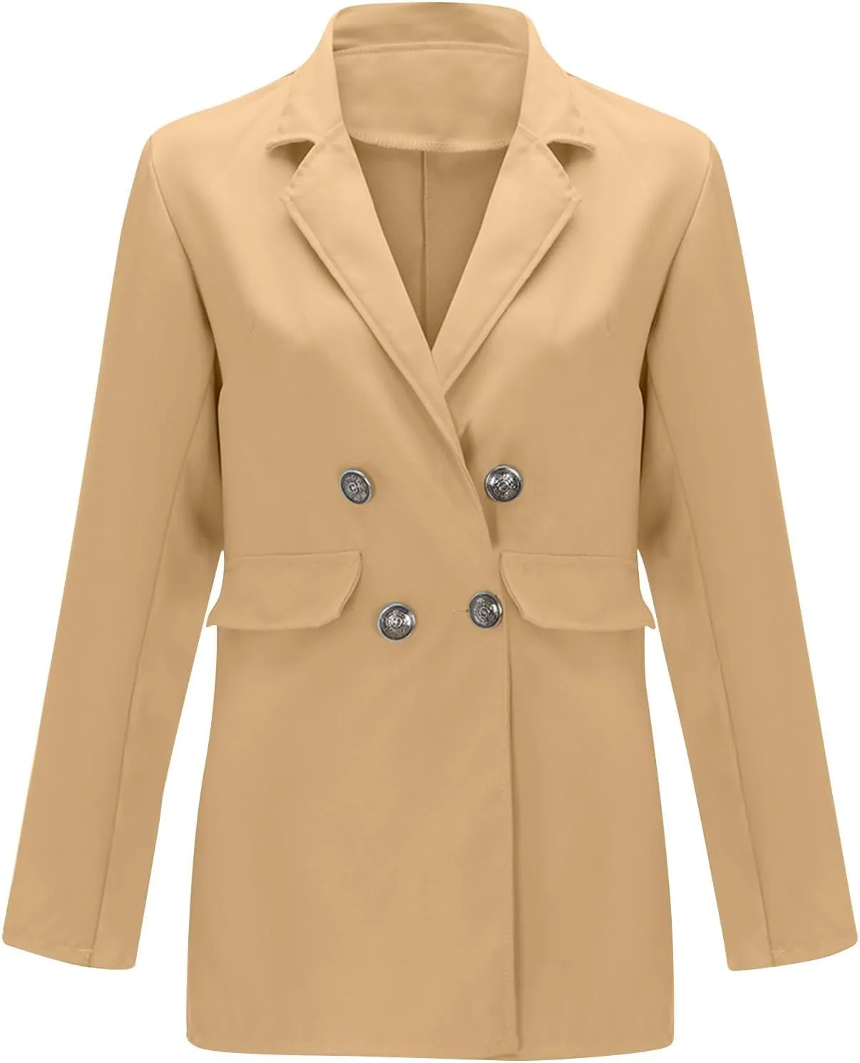 Wkishenl Blazers for Women Casual Long Sleeve Lapel Blazer Jackets Solid Button Open Front Jacket Plus Size Business Coats