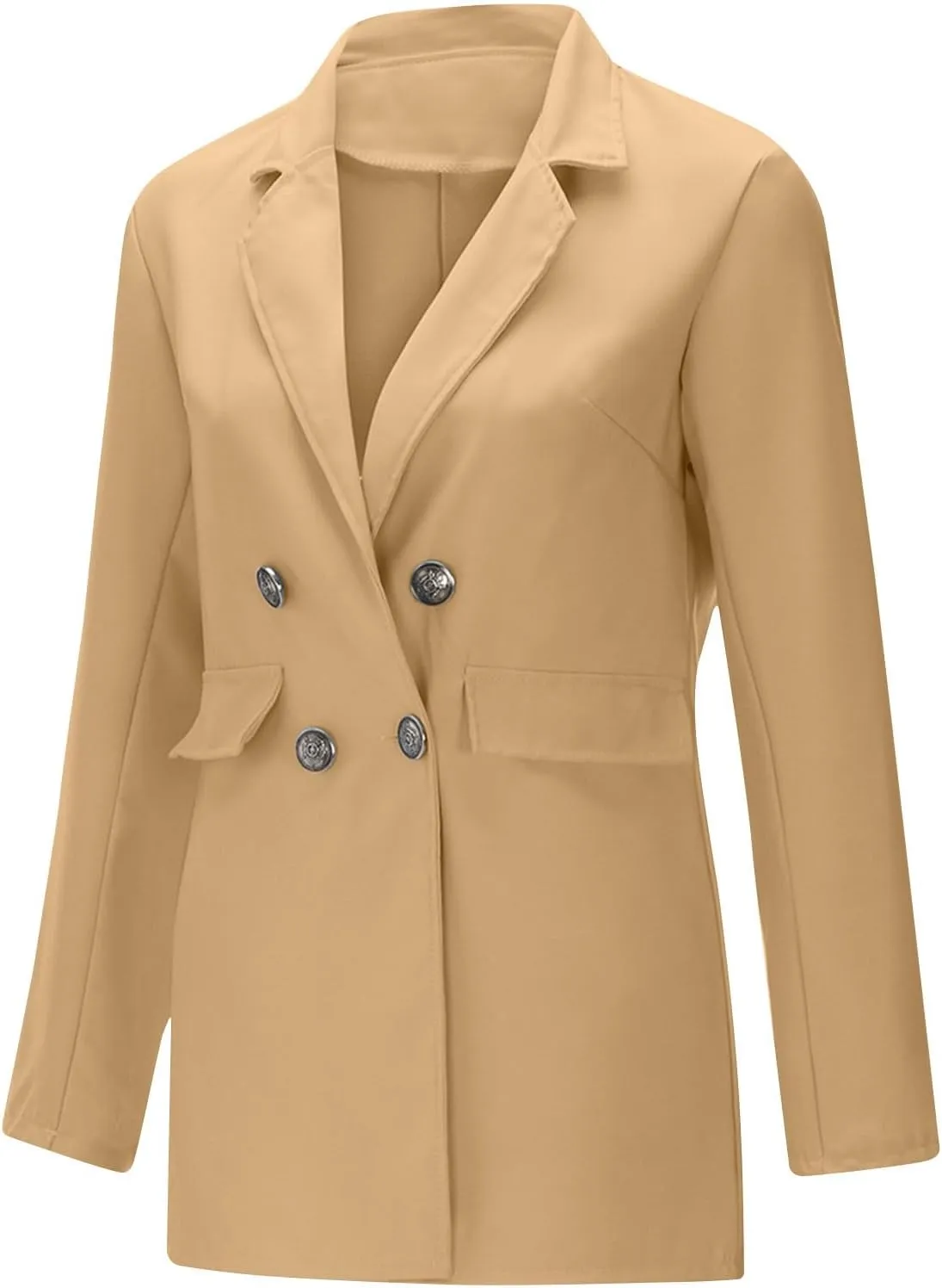 Wkishenl Blazers for Women Casual Long Sleeve Lapel Blazer Jackets Solid Button Open Front Jacket Plus Size Business Coats