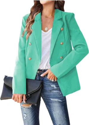 Womens Casual Blazer Jacket Long Sleeve Double Breasted Open Front Blazer Jackets Lightweight Office Work Suit Jacket