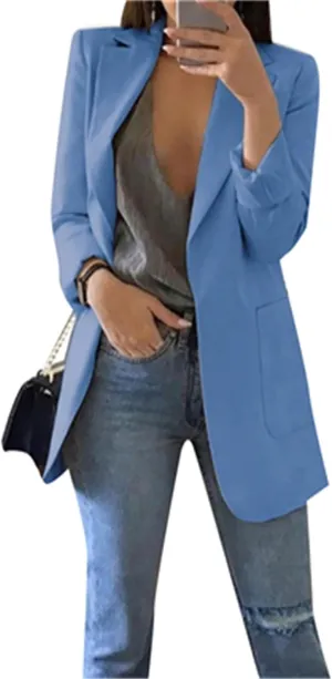 Women's Casual Lapel Jackets Long Sleeve Blazers with Pockets Basic Open Front Suits