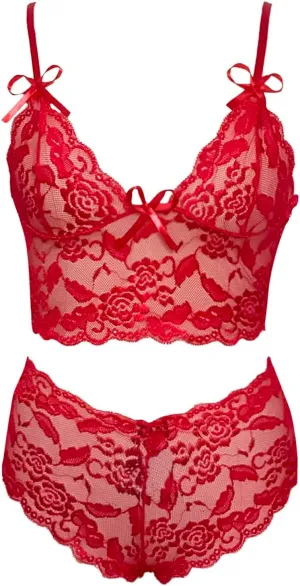 Women's Lace Lingerie Bra Tanks and Panty Set Babydoll Bodysuit Sexy Lingerie Set Bralette Vest V Waist Panty Set Nightgowns