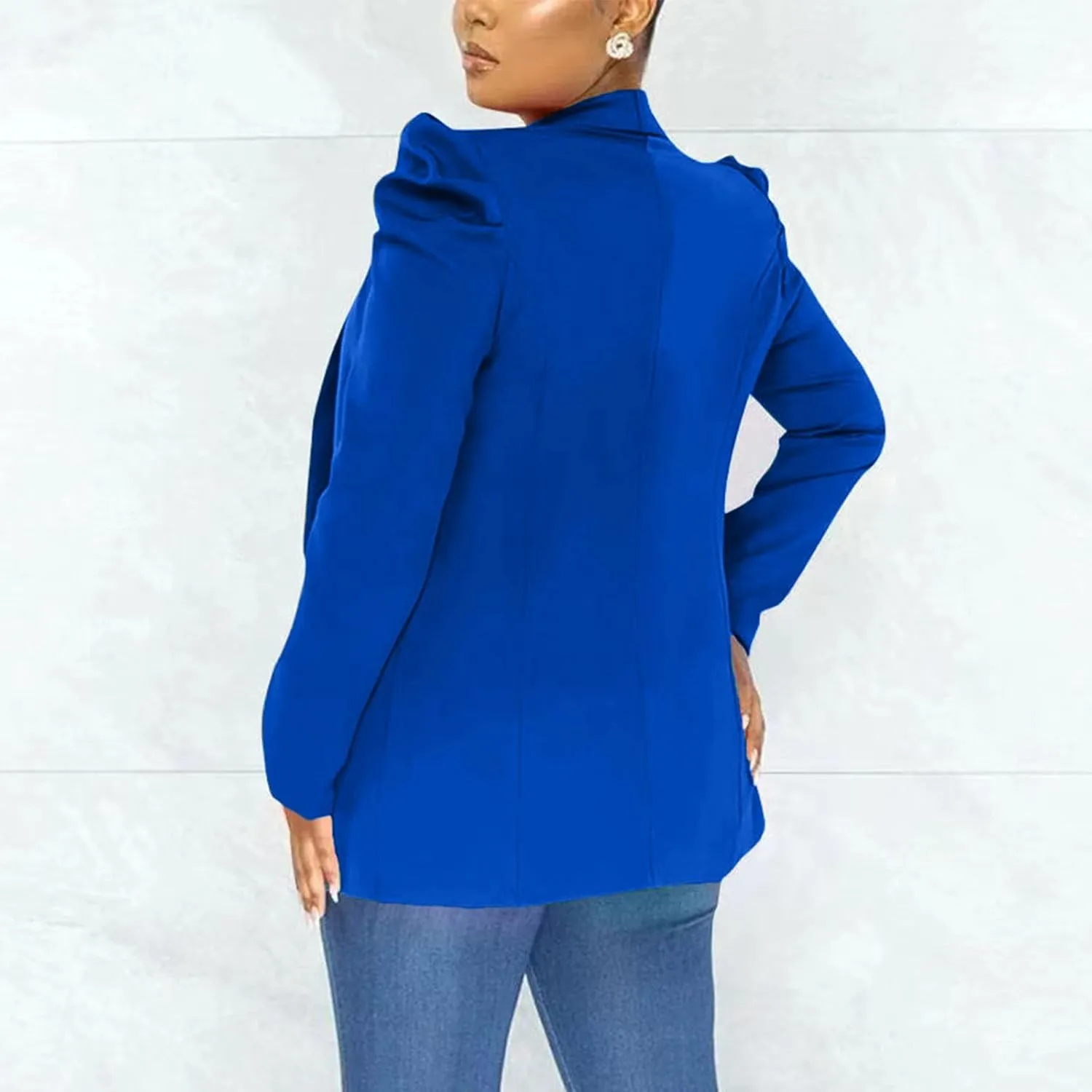 Xiaojmake Women Spring Fall Casual Blazers Jackets Elegant Puff Sleeve Lapel Open Front Work Suit Office Blazer with Pockets