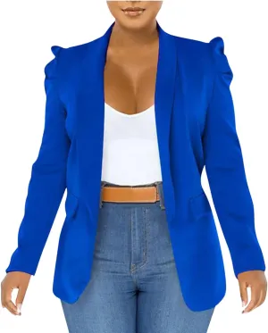 Xiaojmake Women Spring Fall Casual Blazers Jackets Elegant Puff Sleeve Lapel Open Front Work Suit Office Blazer with Pockets