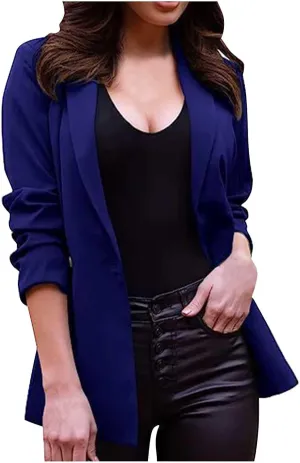 Xiaojmake Womens Business Jackets Cuffed Long Sleeve Open Front Blazer Coats Stylish Office Casual Versatile Jacket Work Suit