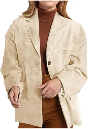 Xiaojmake Women's Suede Blazer Jacket Oversized Old Money Aesthetic Faux Leather Coat Fall Fashion Trends Y2k Outerwear