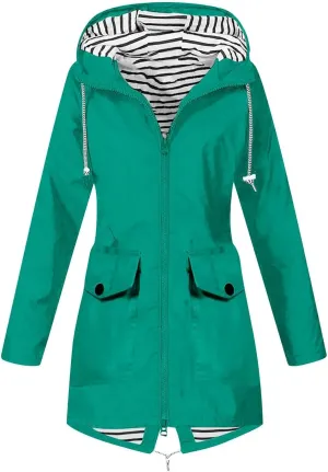 ZEFOTIM Womens Rain Jacket with Hood Waterproof Light Weight Casual Raincoat with Pockets Zip Up Travel Hiking Jackets