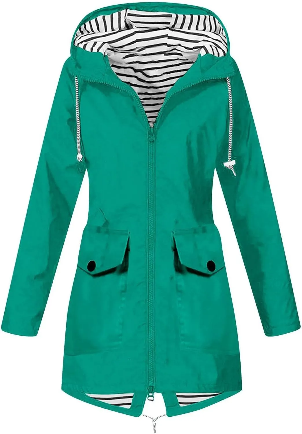 ZEFOTIM Womens Rain Jacket with Hood Waterproof Light Weight Casual Raincoat with Pockets Zip Up Travel Hiking Jackets